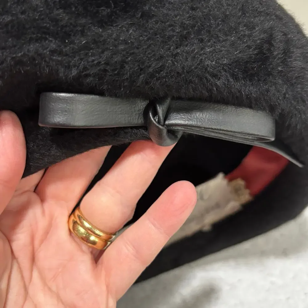 Vintage Mid Century Marche Exclusive beret cap hat black fuzzy warm size 23